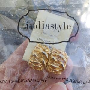 New! Gold Tone Indiastyle Braided Design Clip-on Earrings